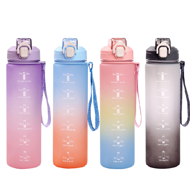 Colorful Gradient Space Cup 1000ml – Fashionable Frosted Sports Water Bottle for Outdoor and Daily Use