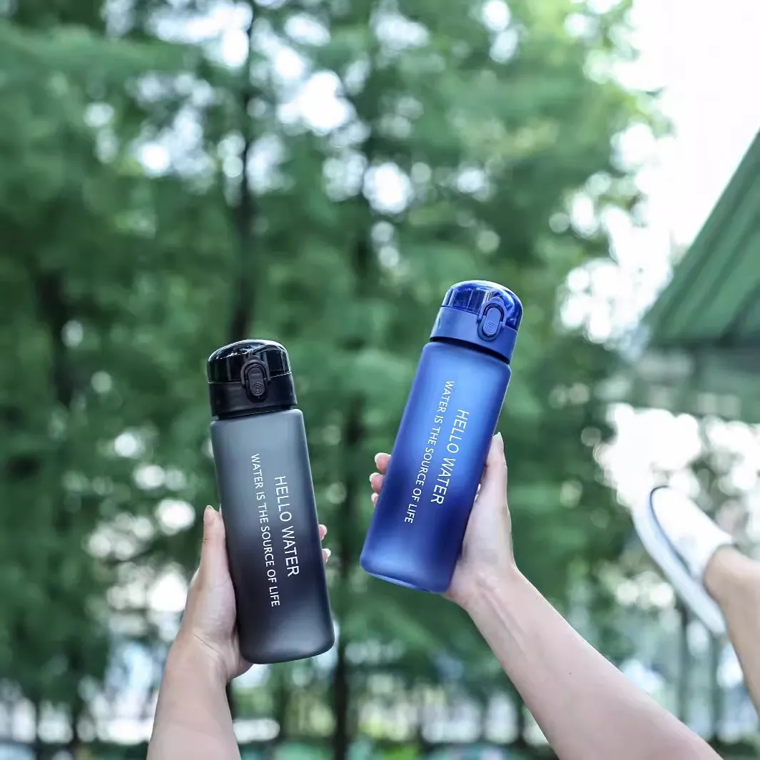 Minimalist Portable Sports Water Bottle with Strap and Straw (Frosted & Transparent)