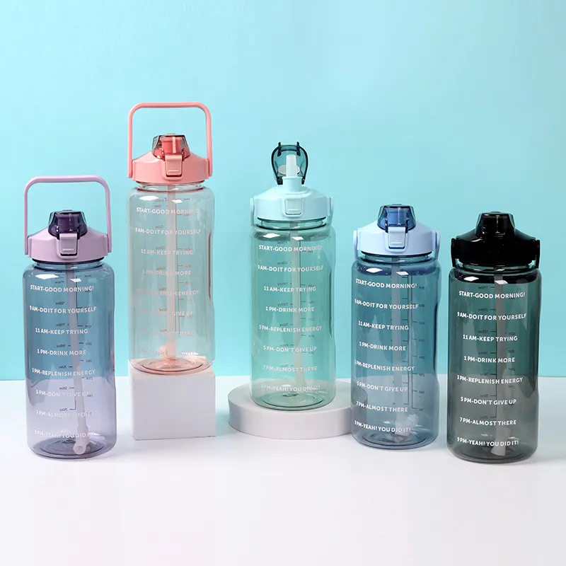 2000ml Large Capacity Motivational Sports Water Bottle with Time Markers