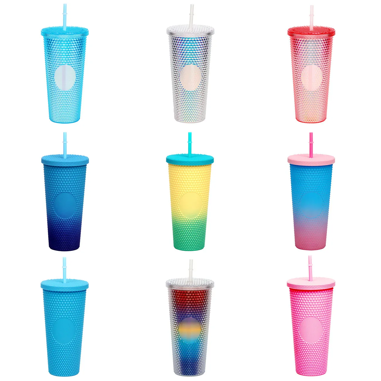 Large Capacity Creative Studded "Durian" Diamond Tumbler with Straw