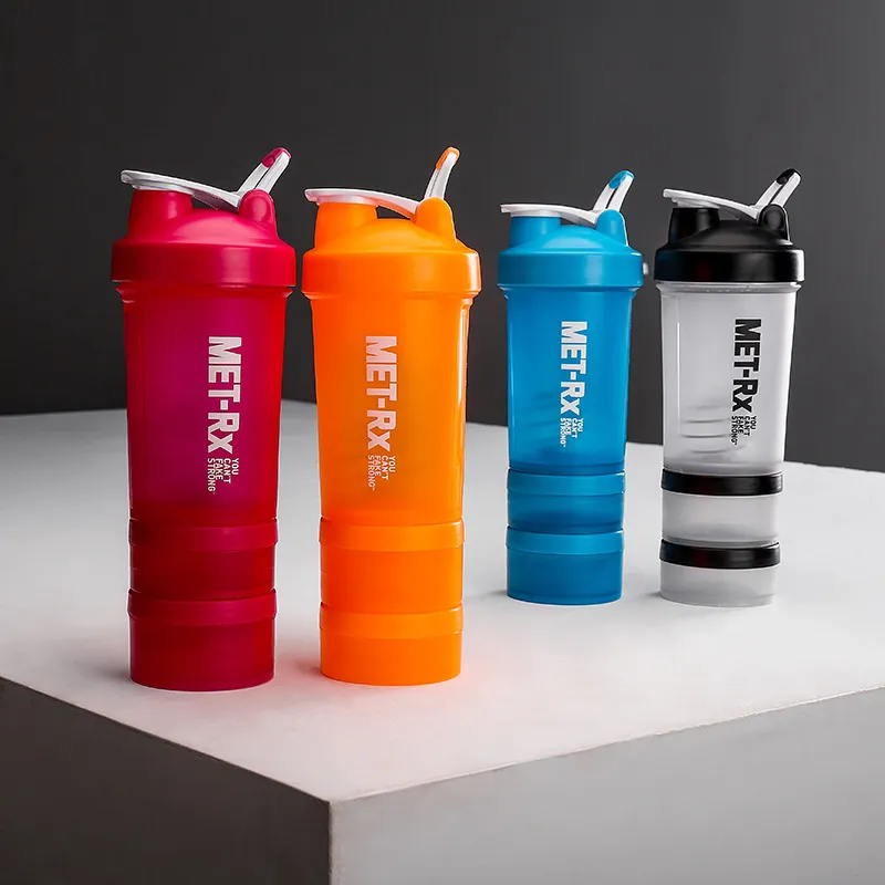 3-in-1 Plastic Protein Shaker Bottle with Powder Compartment & Pill Organize